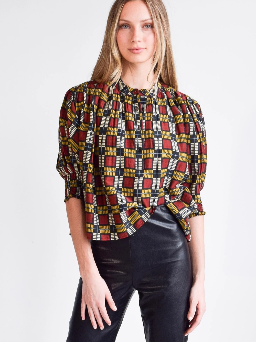 Never a wallflower Cynthia top squares blouse